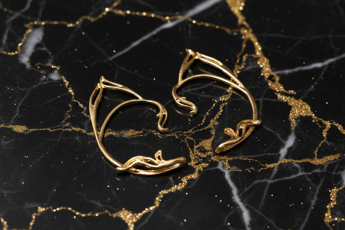 Gold Elven Ear Cuffs - Black and Gold Marble