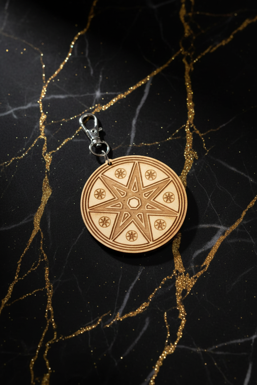 Sacred Geometry Keychain - Black and Gold Marble