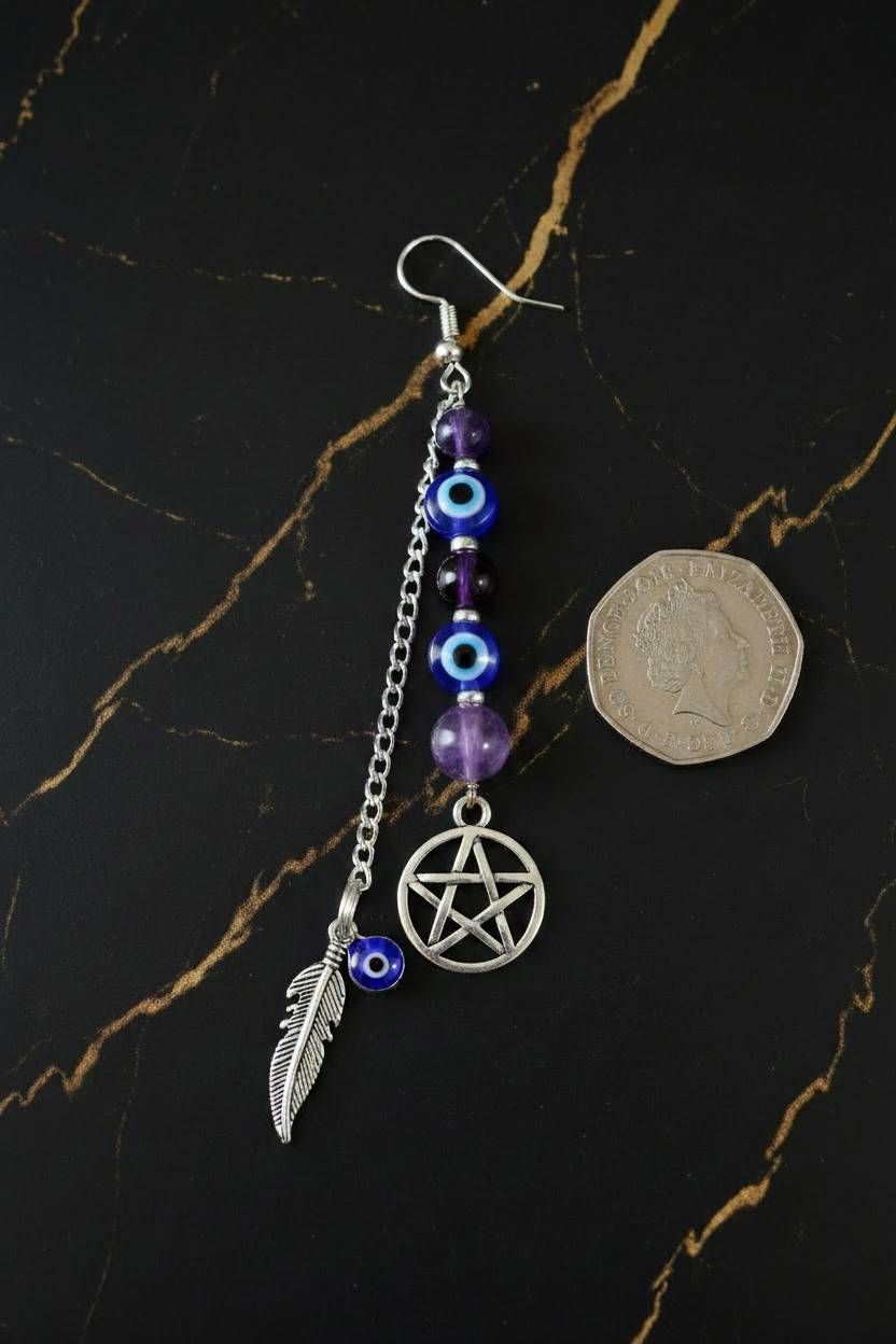 Earring with 50p Coin on Black Gold Marble