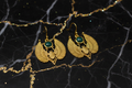 Egyptian Winged Scarab Earrings - Black and Gold Marble