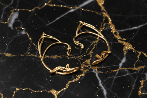 Gold Elven Ear Cuffs - Black and Gold Marble