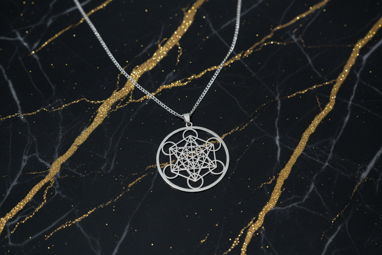 Metatron's Cube Necklace - Black and Gold Marble