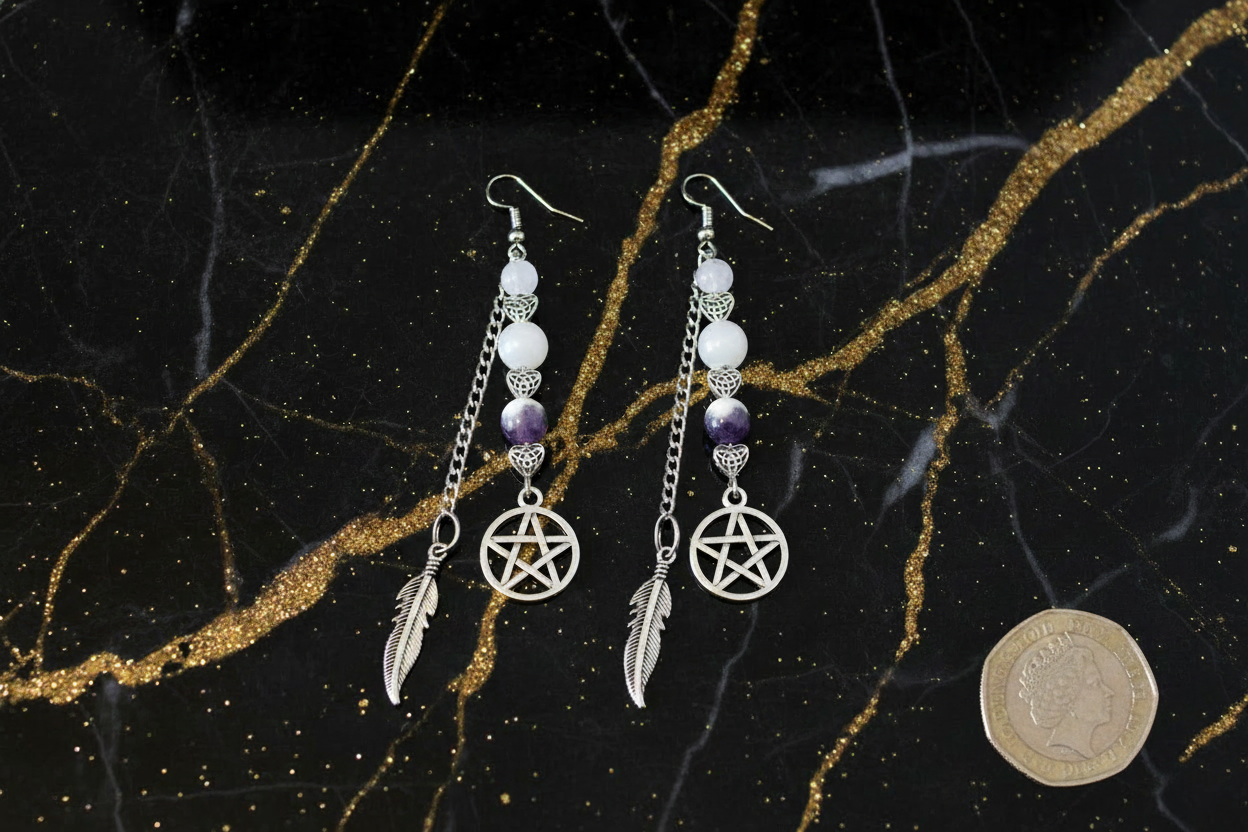 Pentacle Earrings with 50p Coin