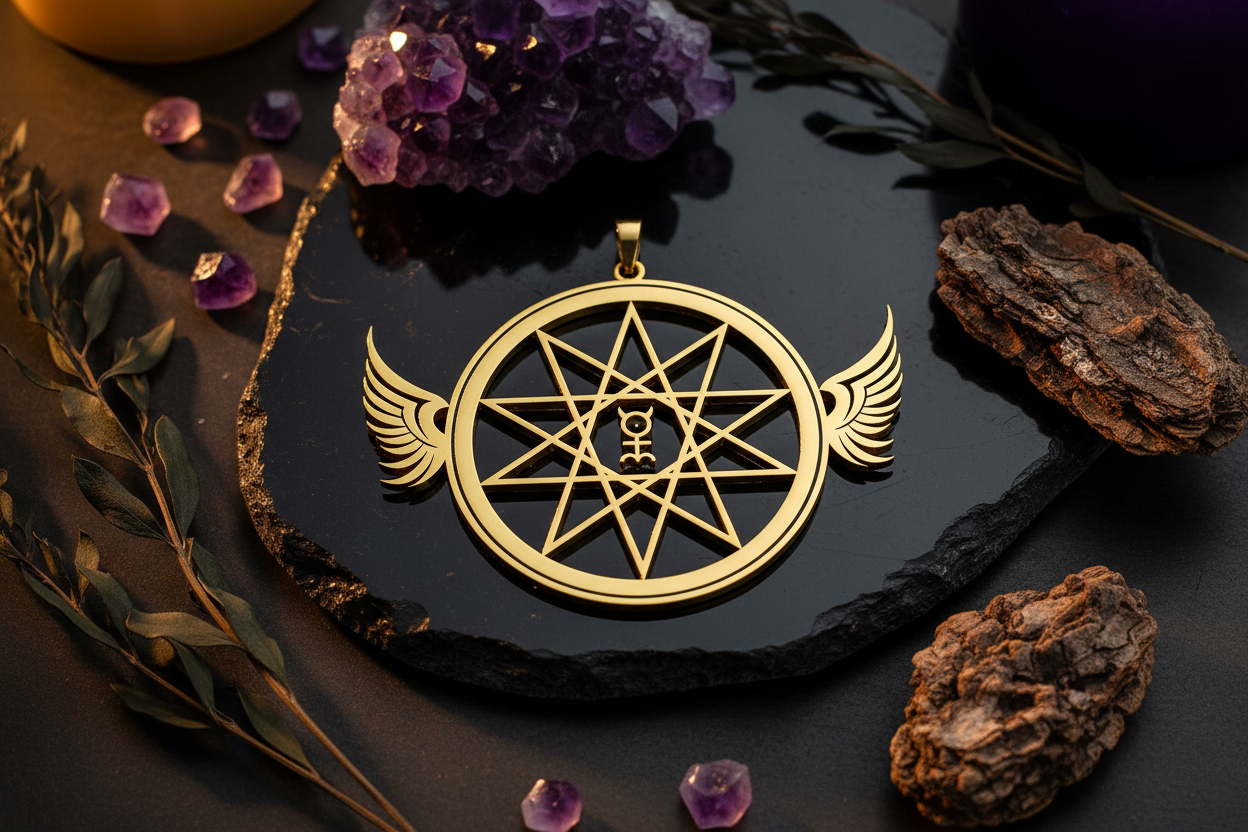 Pentagram pendant in mystical setting