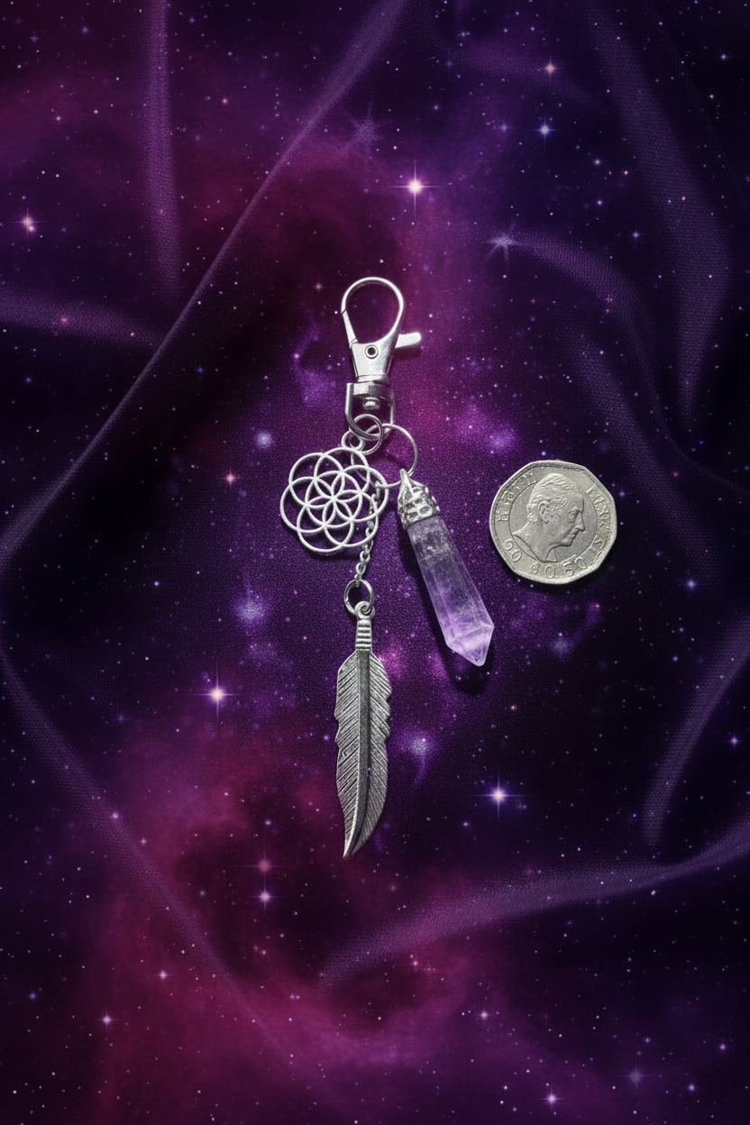 Seed of Life Keyring with Clear 50p Coin
