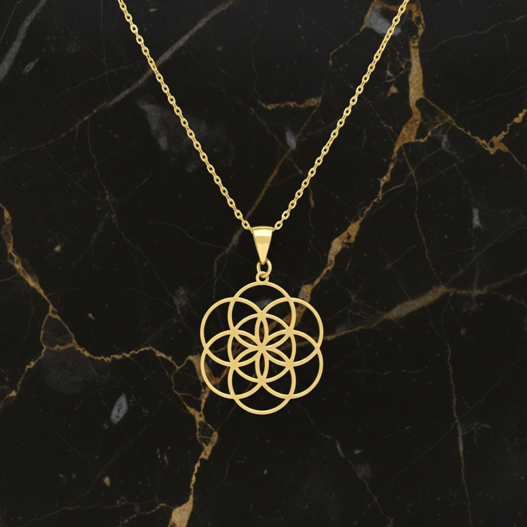Seed Of Life Necklace - Gold and Black Marble