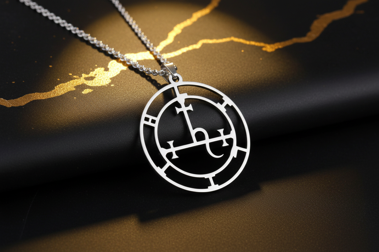 Sigil of Lilith pendant with black and gold background